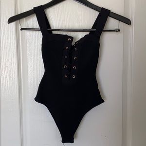 Black lace up bodysuit